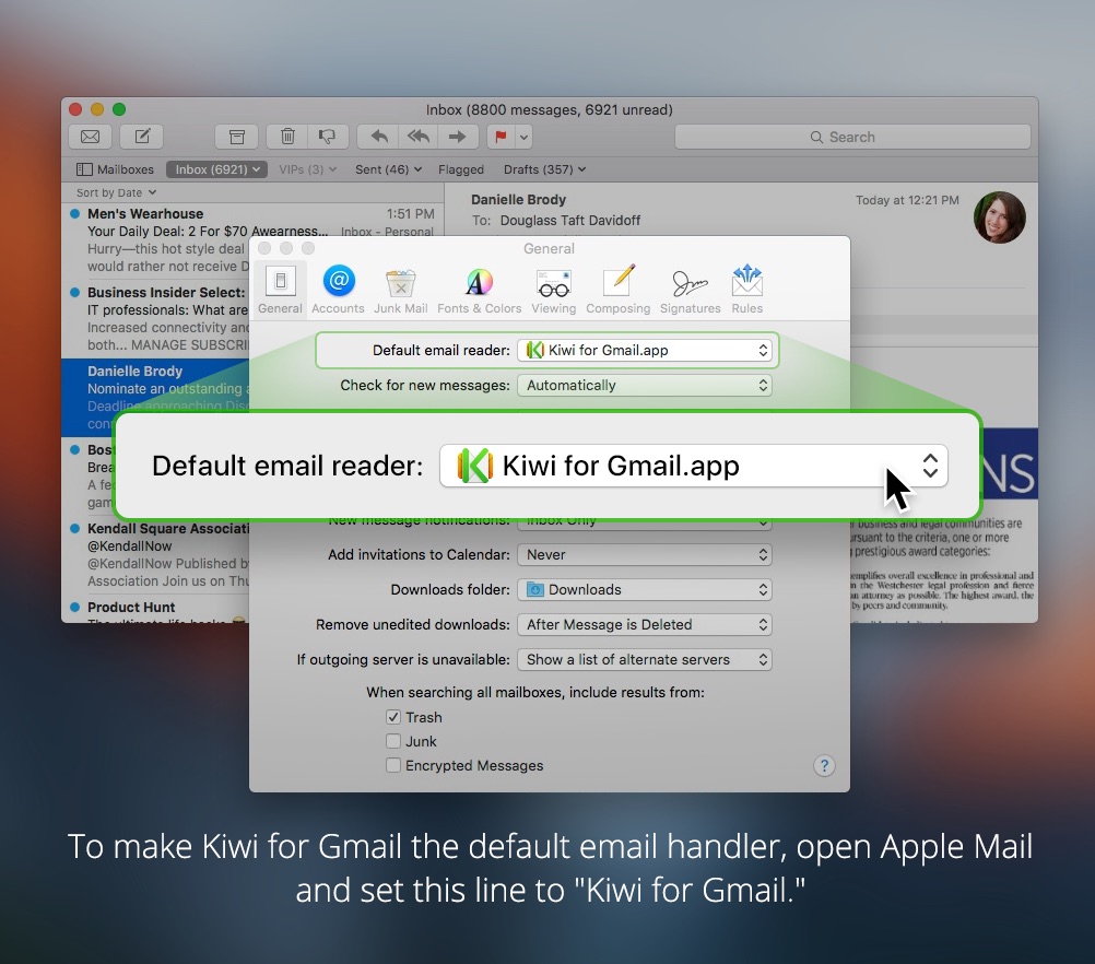 make kiwi for gmail the default on mac
